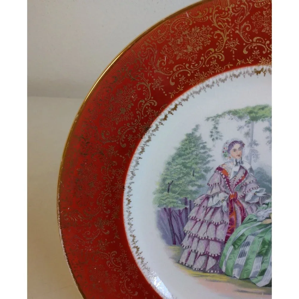 Two 23 Karat Gold trim Vintage Salem Victorian Women Dinner Plates